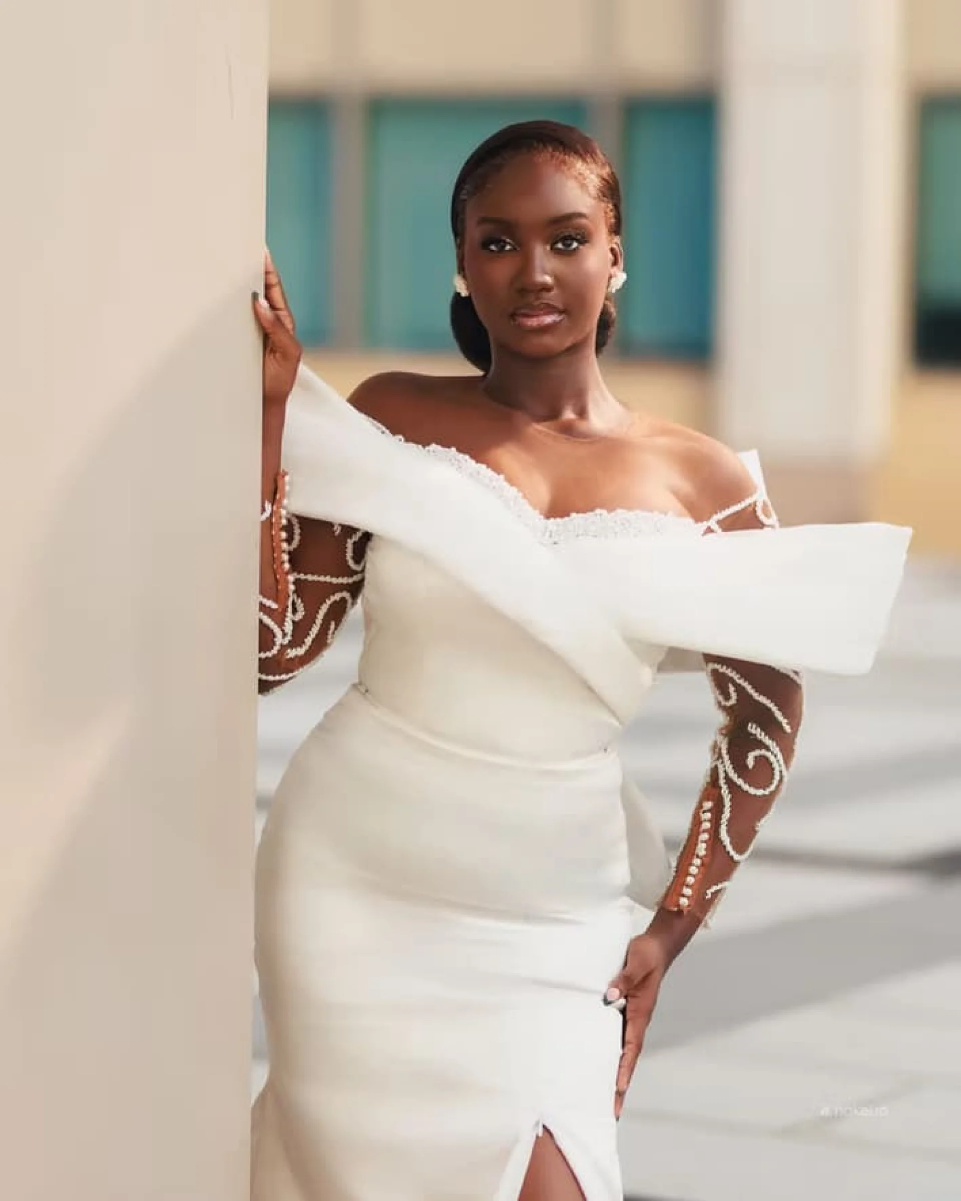 Model wearing a contemporary gown from Le Nouveau